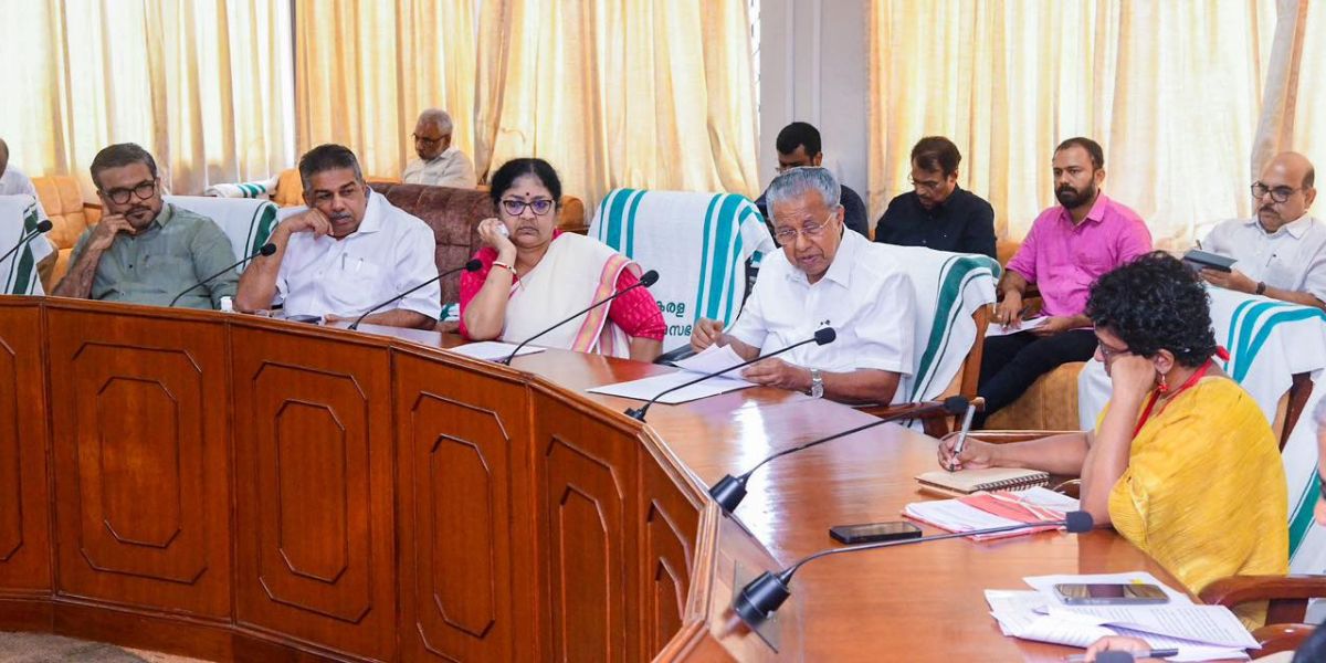 Kerala Chief Minister Pinarayi Vijayan and other ministers during a meeting with the Chief Secretary.