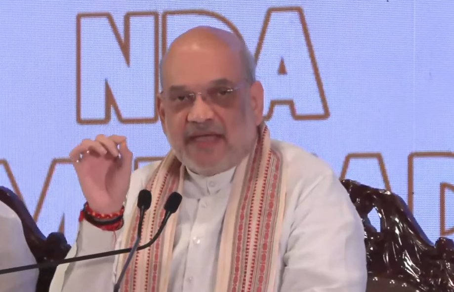 Union Minister Amit Shah addressing the media in Chennai on Friday, 11 April.