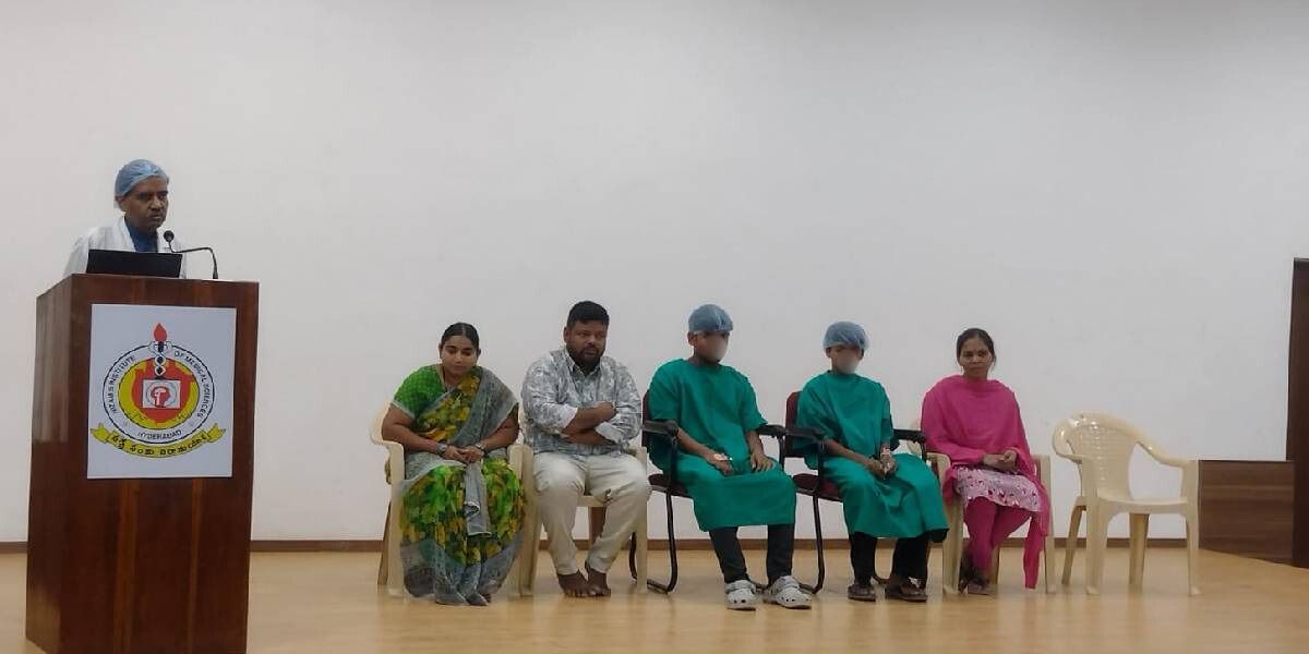 Doctors at NIMS with the children who underwent the surgery. (Supplied)
