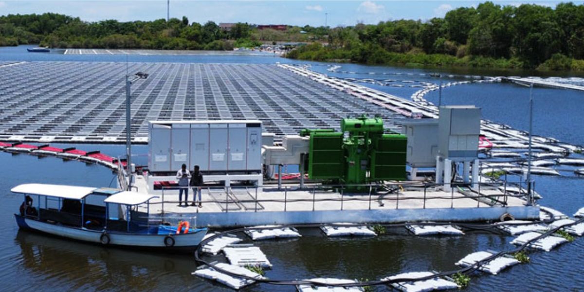 Floating solar power project of 101.6 MWp in Kayamkulam, Kerala. (Tata Power Solar)