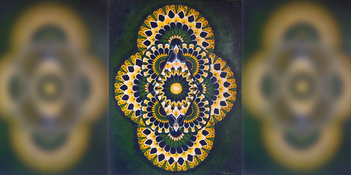 Mandala art is a geometric illustration style developed in Hindu and Buddhist cultures. It is also found in North American, Celtic and Islamic traditions. Pictured, a work by Madhurya Dwarkanath. (Supplied)