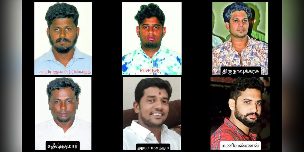 Six of the nine accused in the case.