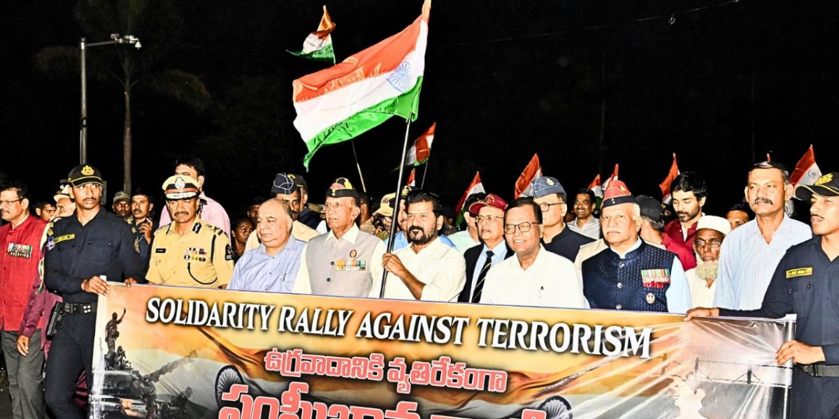 Telangana CM Revanth Reddy leading the Operation Sindoor solidarity rally.