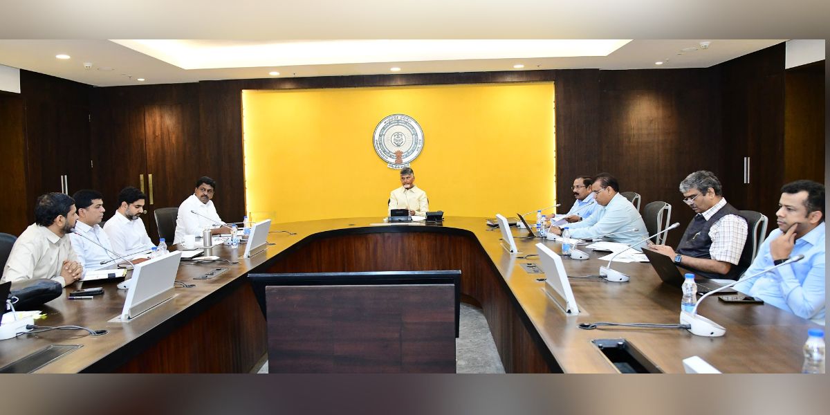 Andhra Pradesh Chief Minister N Chandrababu Naidu in a meeting with his cabinet colleagues.