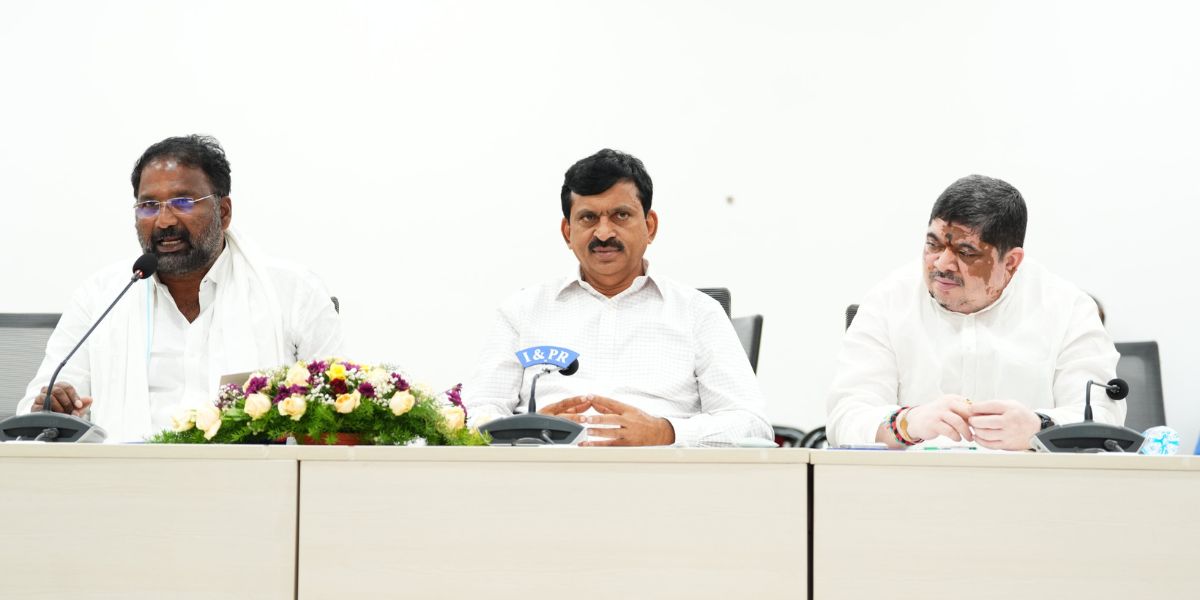Telangana Ministers speaking to the media after Cabinet meeting.