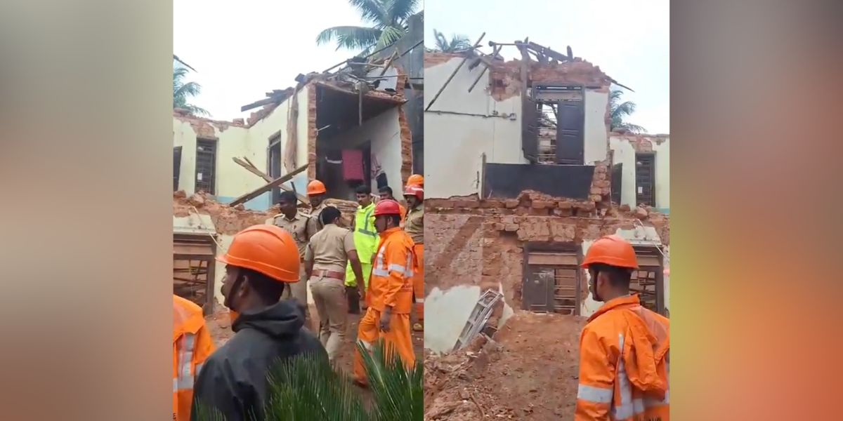 The building collapsed in Kodakara reportedly due to heavy rain.