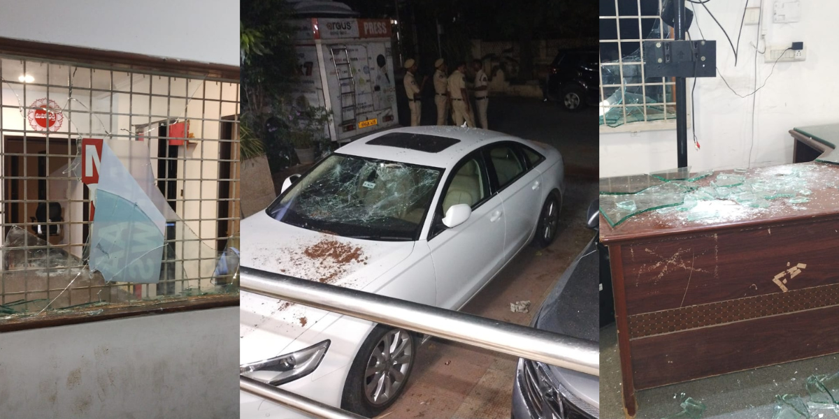 Violent attack by alleged BRS mob on Mahaa news office after controversial broadcast shocks Telangana