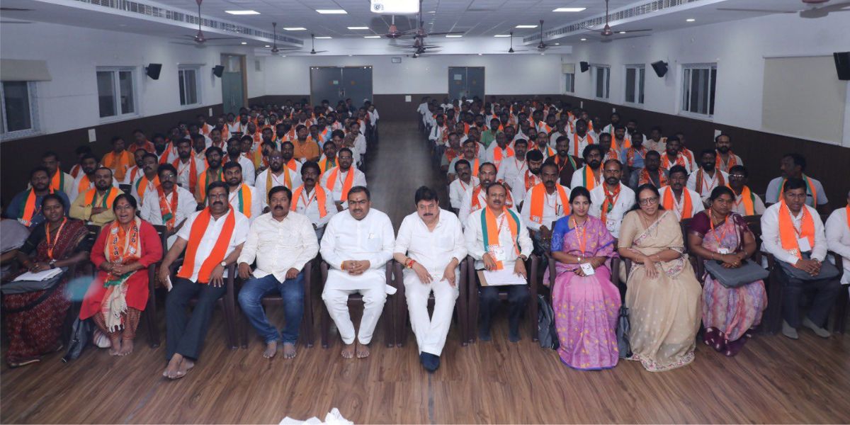 BJP Telangana President N Ramachander Rao and other leaders during a workshop for BJP mandal and division presidents. (X)