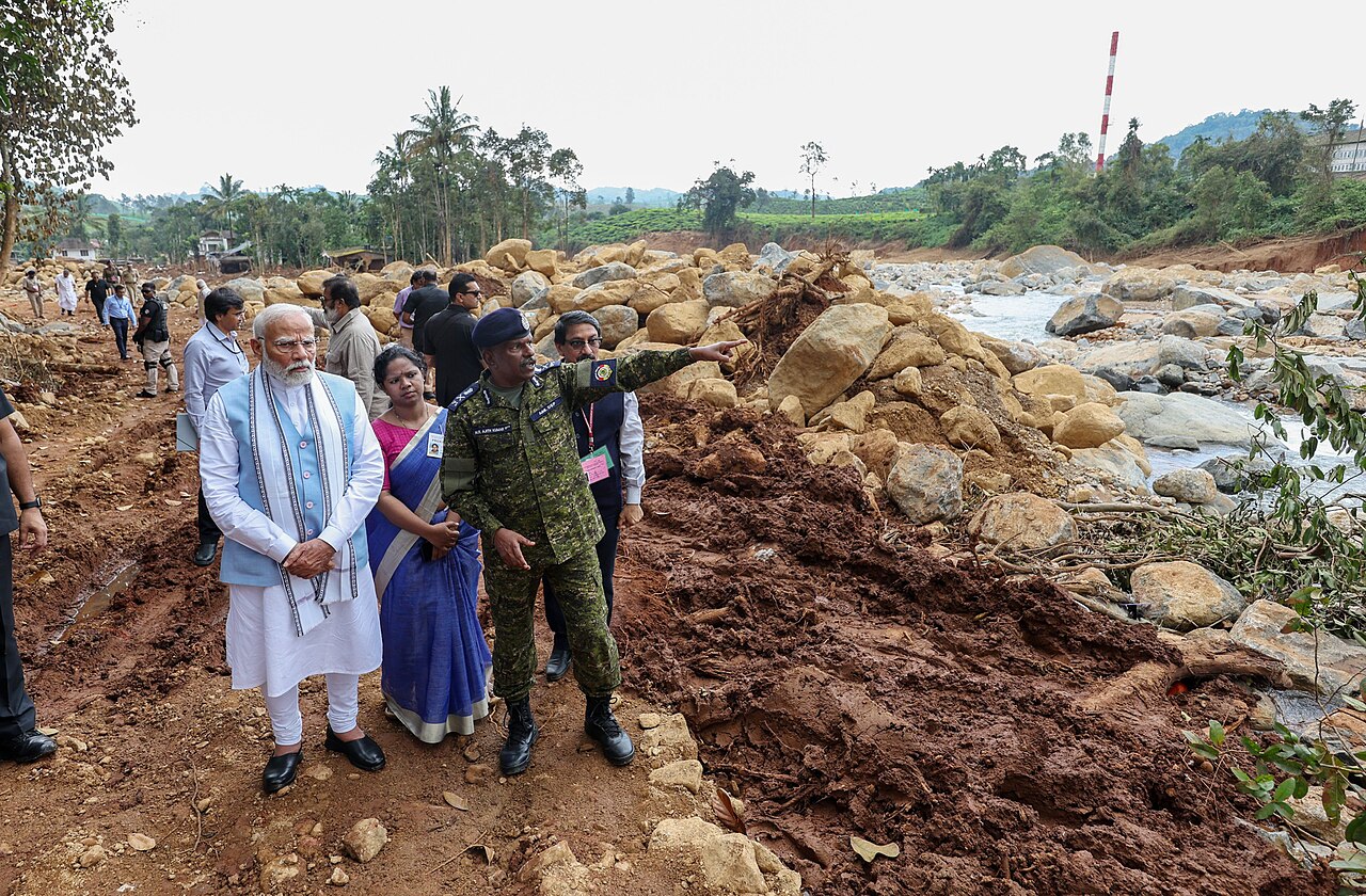 PM visits the landslide affected areas at Kalpetta, Wayanad, in Kerala on August 10, 2024. (PMO)