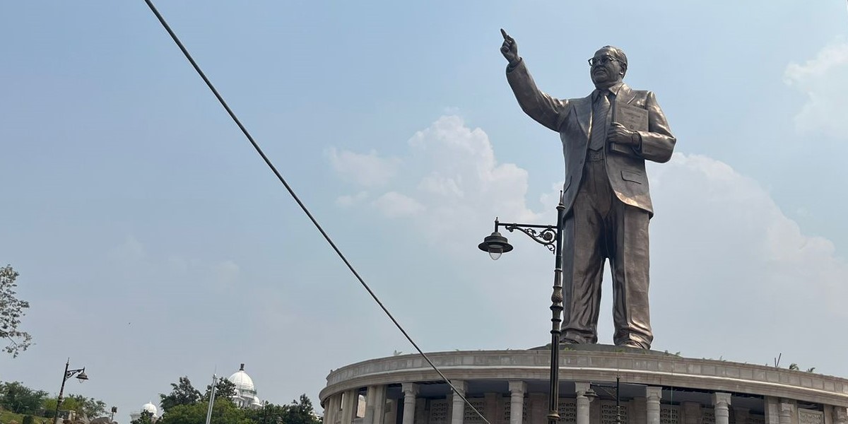 The statue of Dr BR Ambedkar near the Telangana Secretariat.