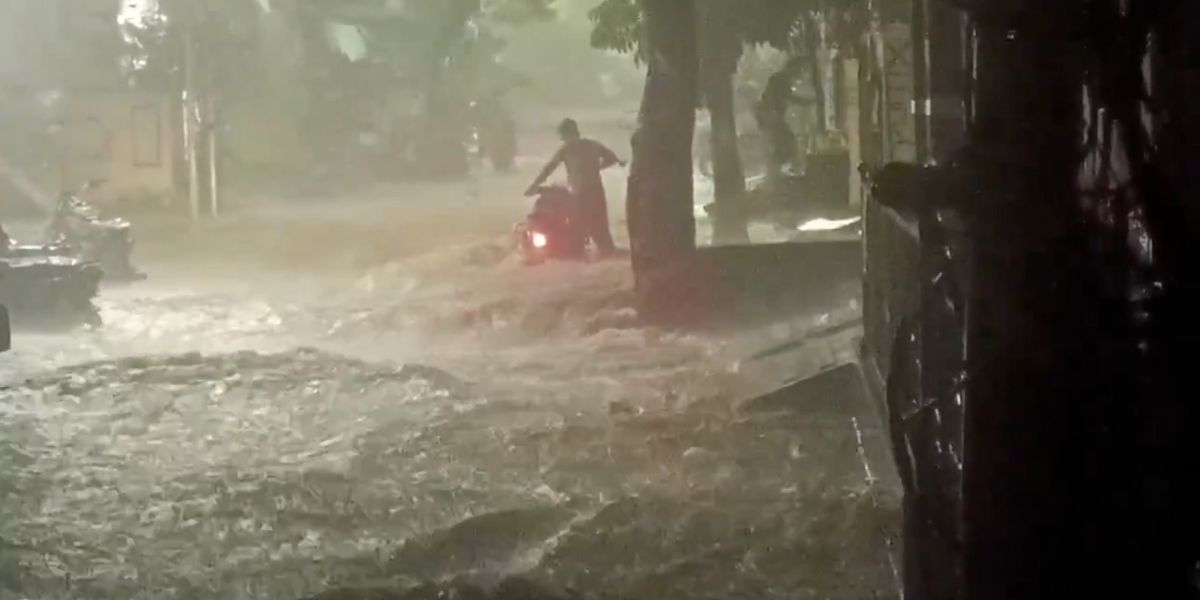 A waterlogged road in Hyderabad.