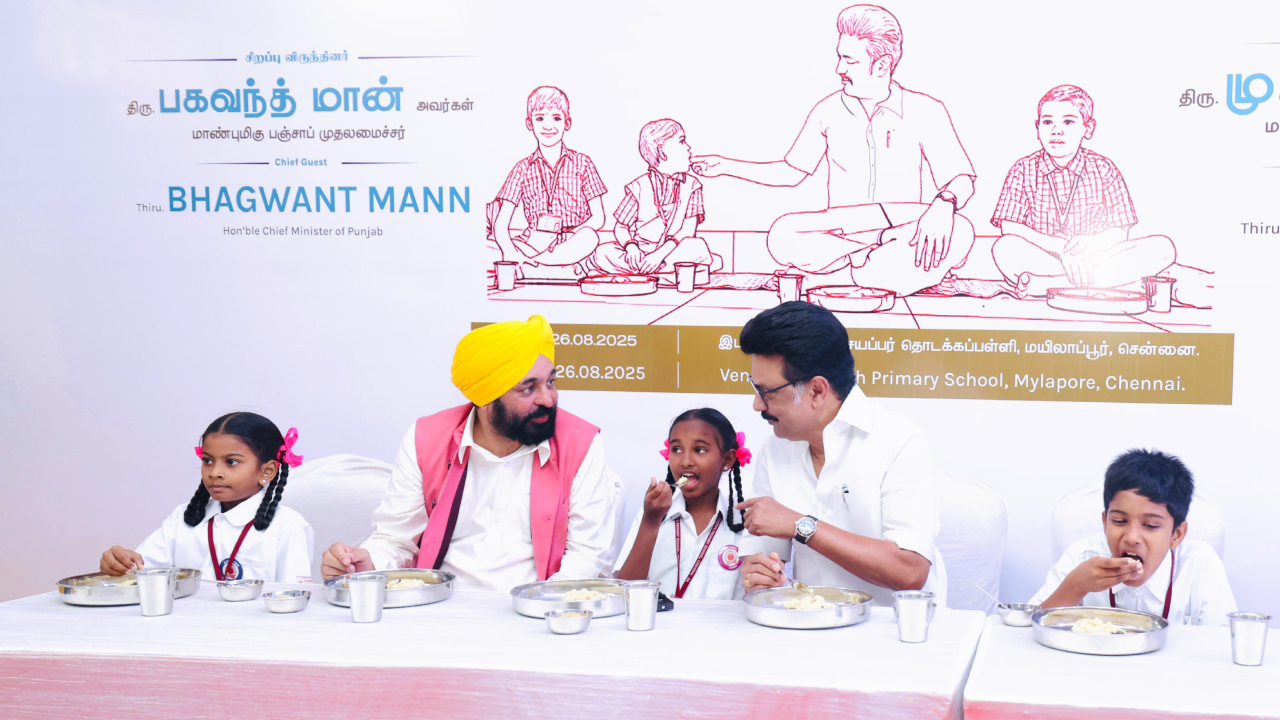Tamil Nadu CM MK Stalin was joined by his Punjab counterpart Bhagwant Mann in Chennai. Credit: x.com/mkstalin