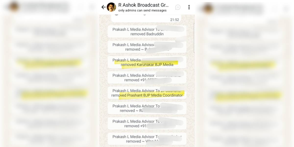Two of the party’s senior media coordinators, Karunakar Khasale (chief media coordinator) and Prashant Makanur (deputy media coordinator) were abruptly removed from the group. 