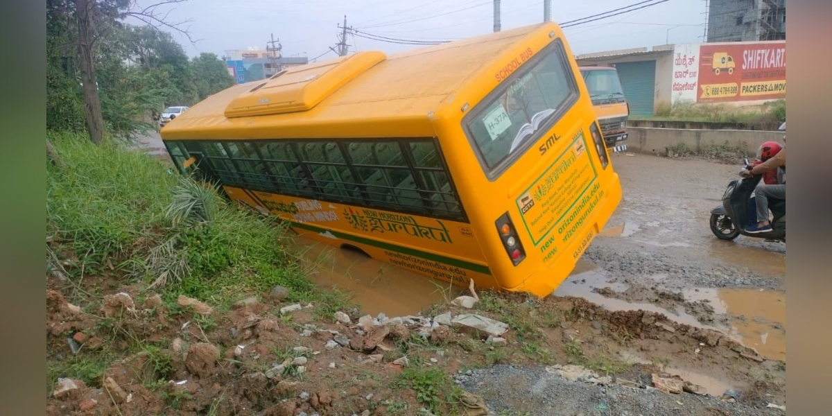 School bus with around 20 children narrowly avoids toppling in Bengaluru.