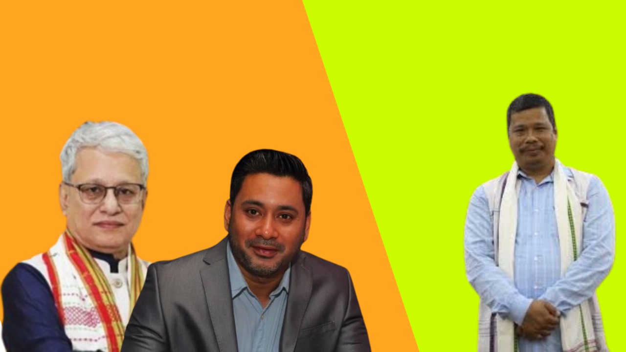 Governor Jishnu Dev Varma, son Prateek Dev Varma, and Tripura Motha Party MLA Philip Reang.