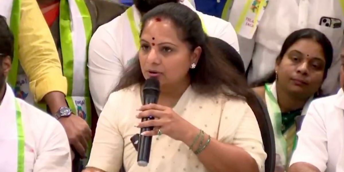 K Kavitha speaking to the media.