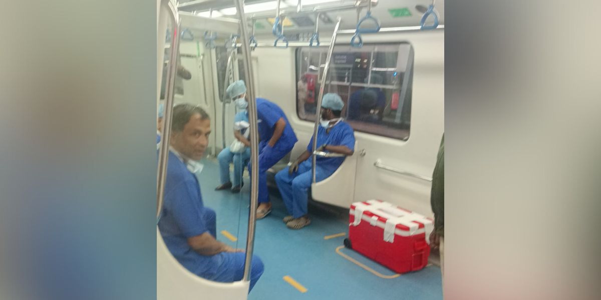 Medical team with the heart inside Namma Metro.
