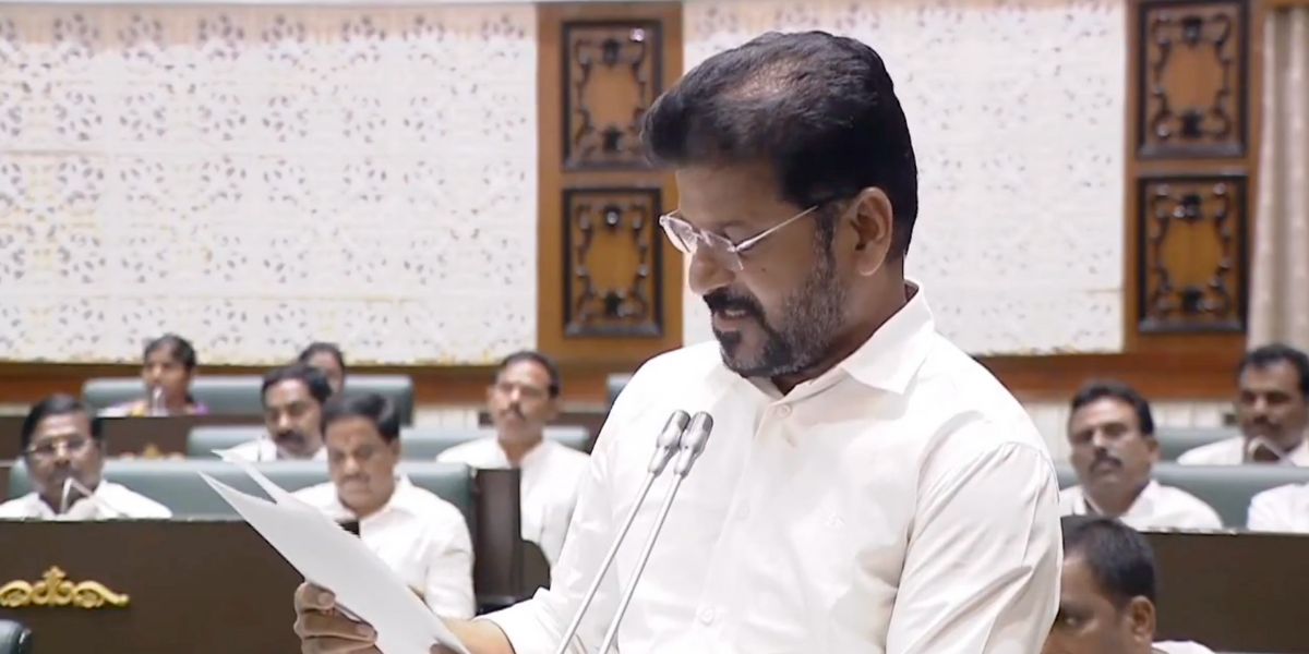 Telangana Chief Minister A Revanth Reddy speaking in the state Assembly. (X)
