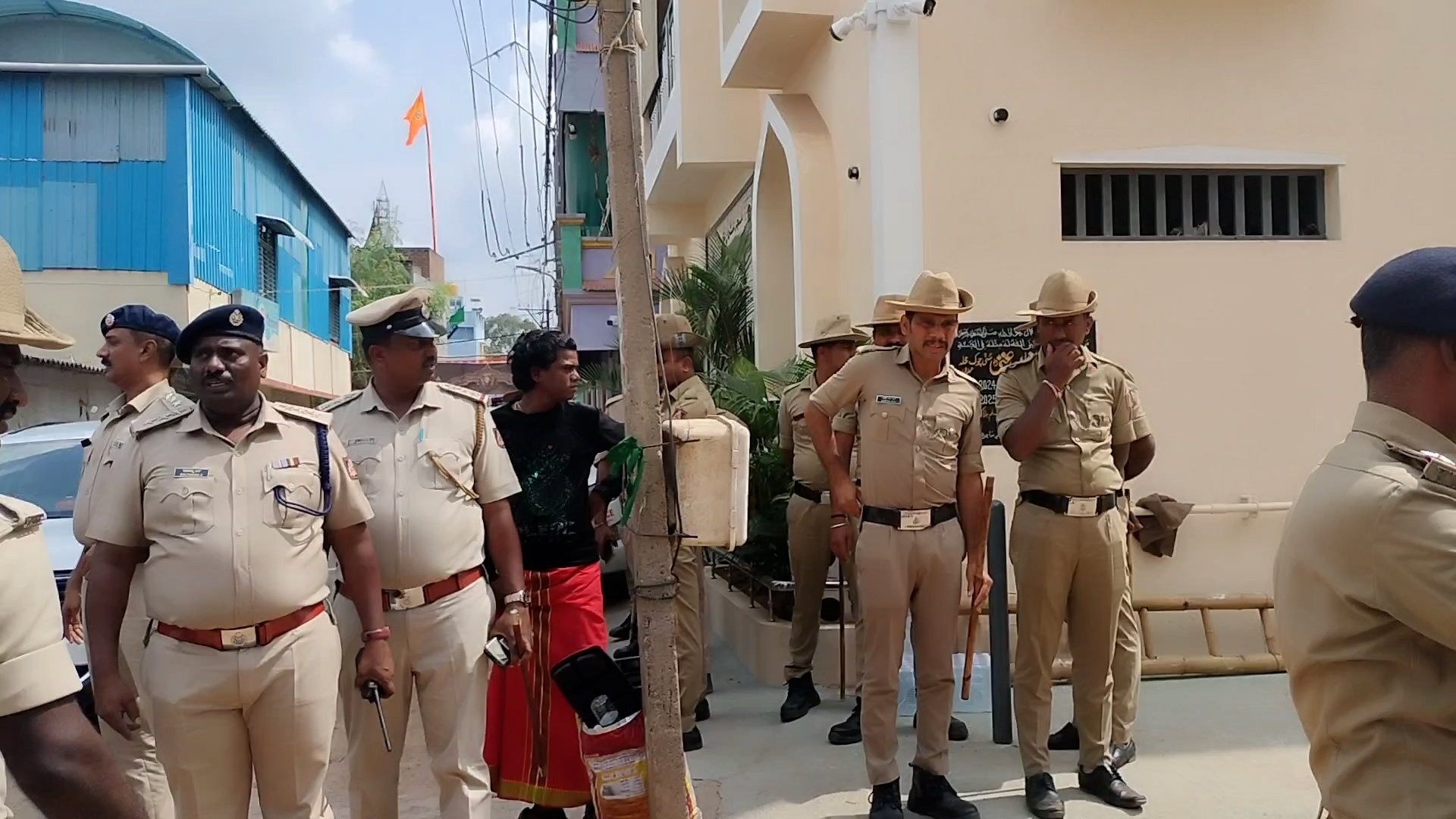 Police have beefed up vigil in Maddur following Sunday's stone-pelting incident.