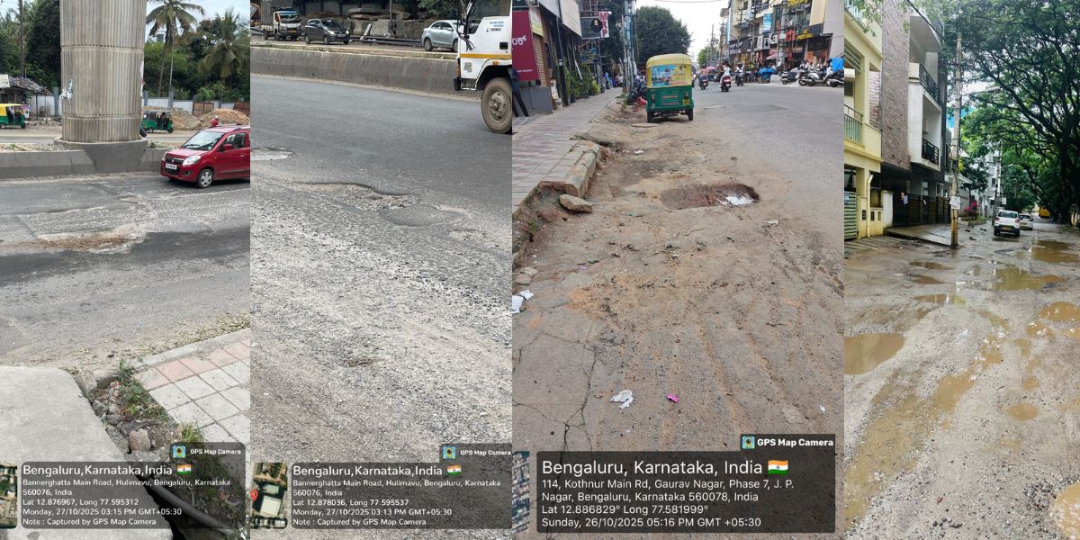 Pothole-ridden roads in Bengaluru.