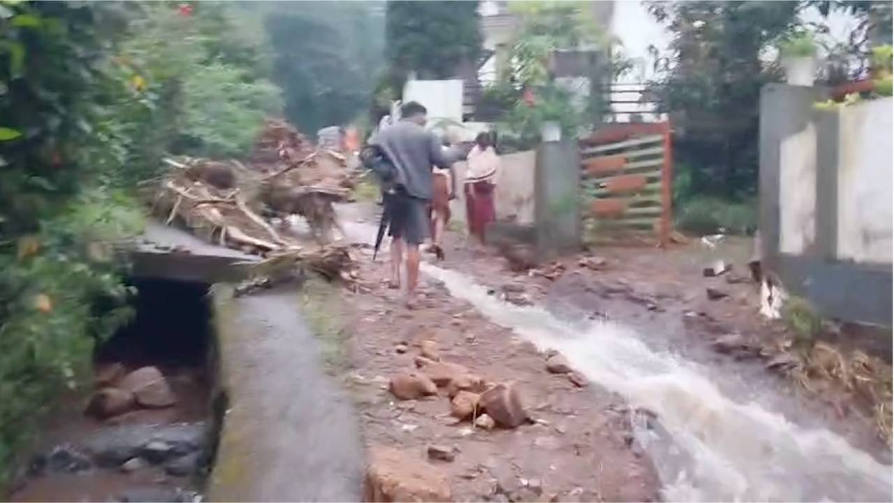 Roads washed away in Idukki due to heavy rain.