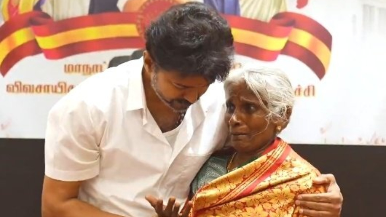 Vijay met the the families of Karur stampede victims. Credit: x.com/Devanayagam