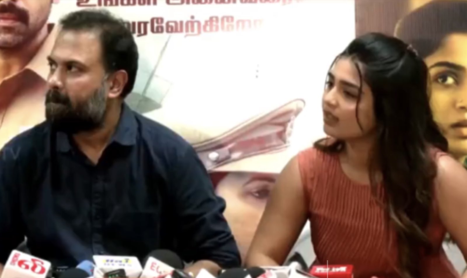 Screengrab from the presser where actress Gouri Kishan is seen confronting the YouTuber who questioned her weight. Credit: X