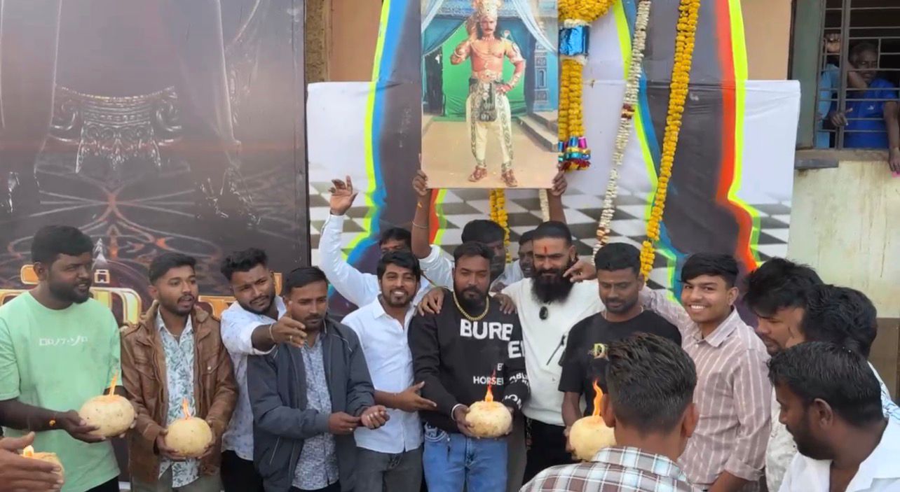 Darshan's fans perform an 'aarati' at a theatre screening 'The Devil' in Bagalkote on Thursday, 11 December.
