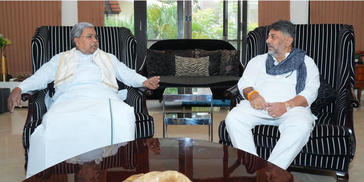 Karnataka Chief Minister Siddaramaiah and Deputy Chief Minister DK Shivakumar during the breakfast meeting.