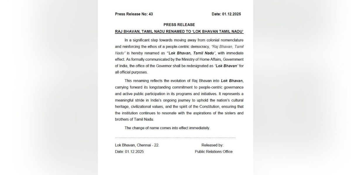 The order renaming Raj Bhavan to Lok Bhavan.