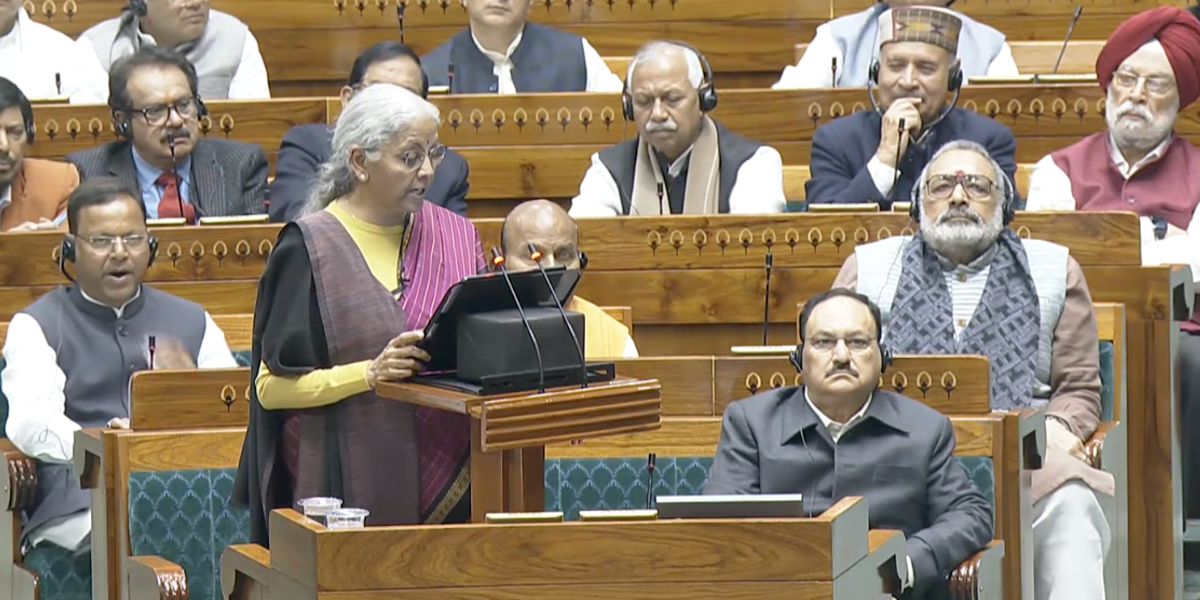Finance Minister Nirmala Sitharaman presenting the Union Budget 2026.