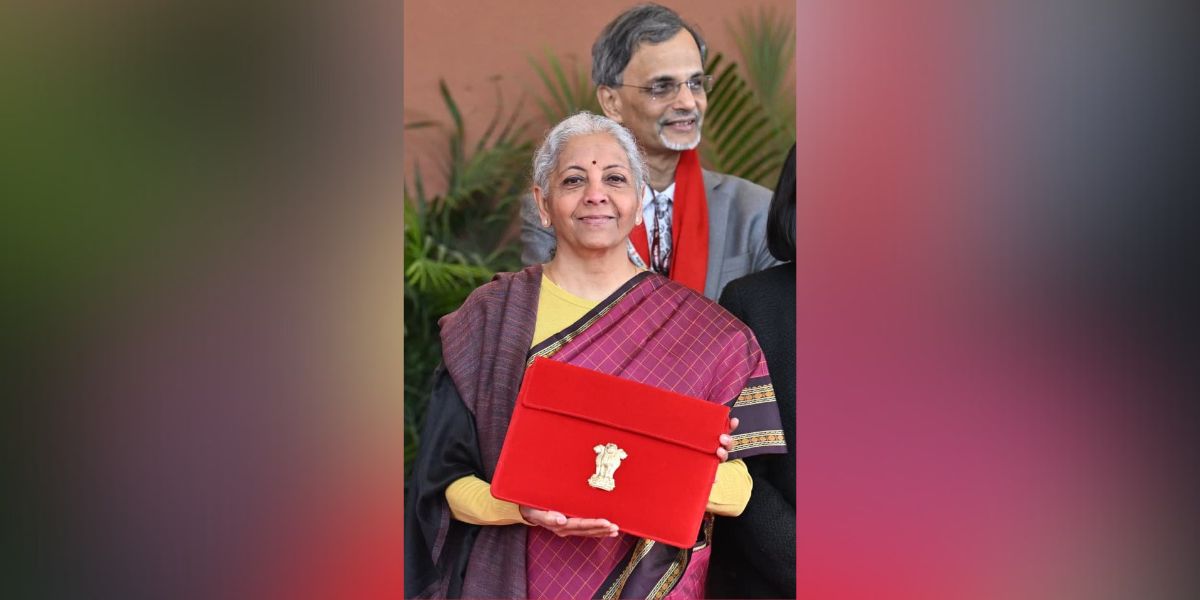 Nirmala Sitharaman with the Union Budget 2026 document.