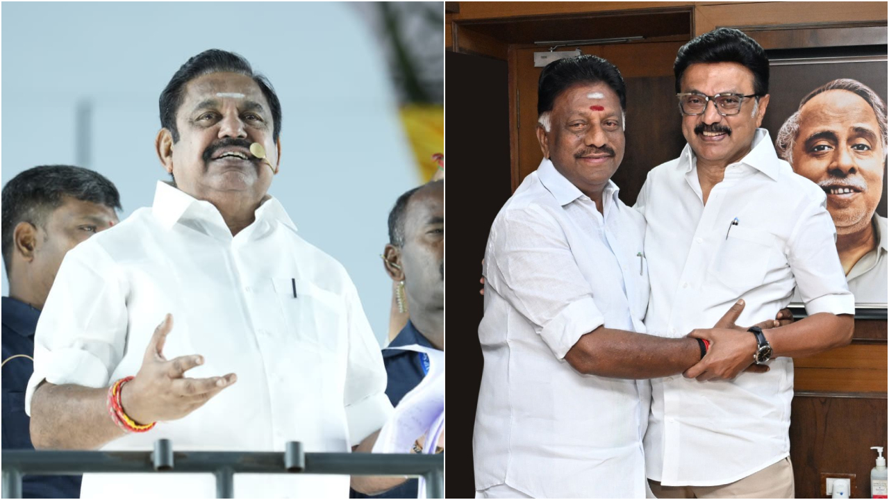 OPS joined DMK in presence of MK Stalin. Credit: x.com/EPSTamilNadu, x.com/mkstalin