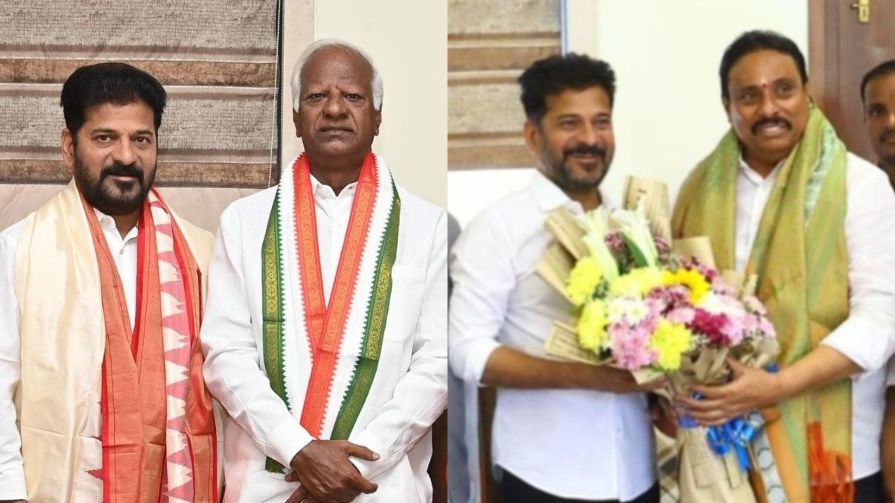 Kadiyam Srihari and Danam Nagender with Chief Minister Revanth Reddy.