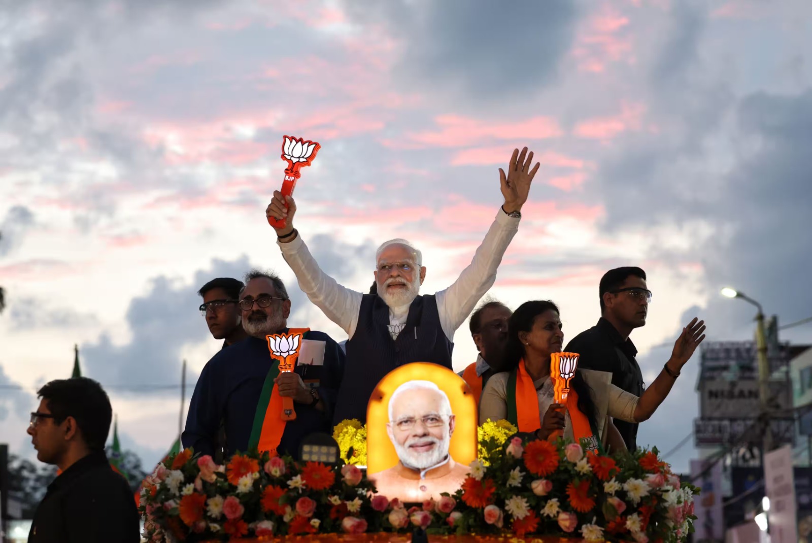 Modi accused both LDF and UDF of spreading misinformation about the FCRA amendments. Pictured, a roadshow in Thiruvananthapuram.