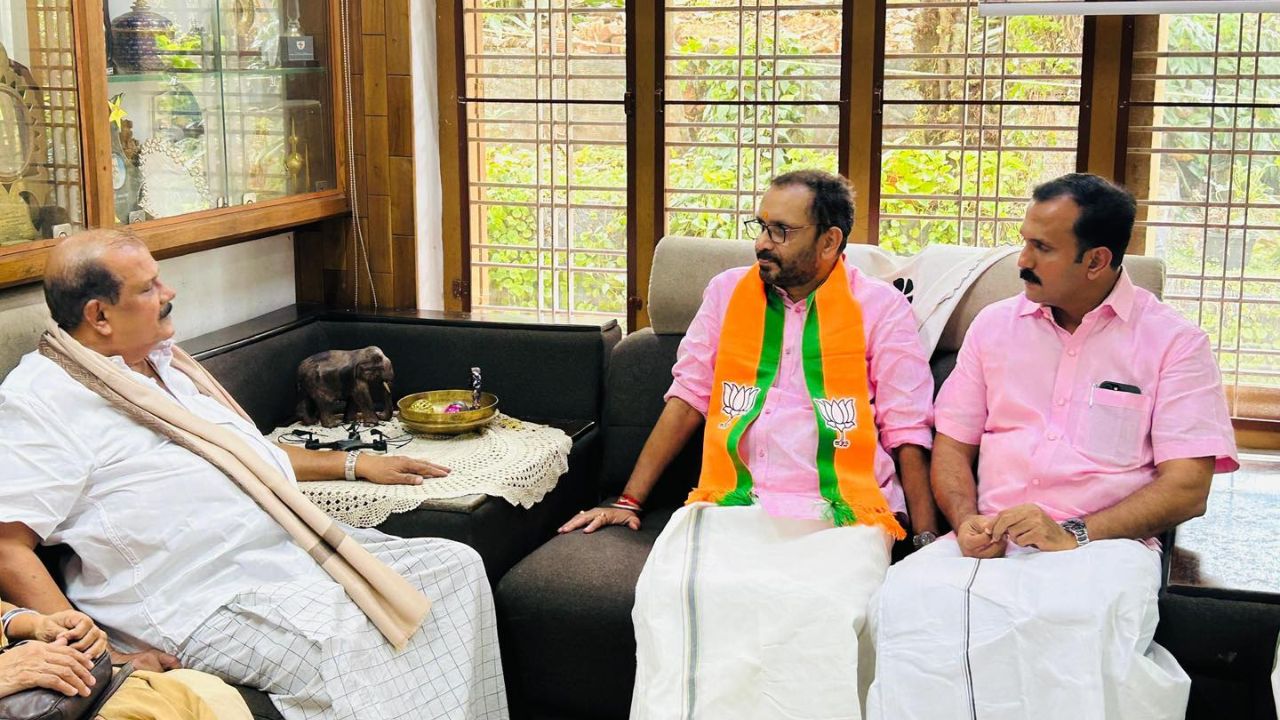 PC George and Shone George with former BJP Kerala president K Surendran.