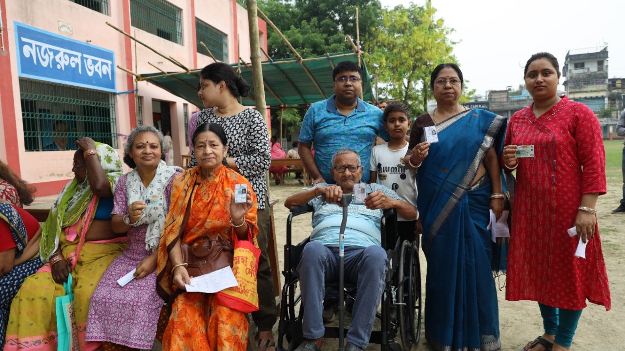 Voters at a polling booth in West Bengal.