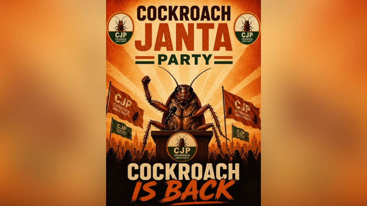 A poster by the Cockroach Janata Party.