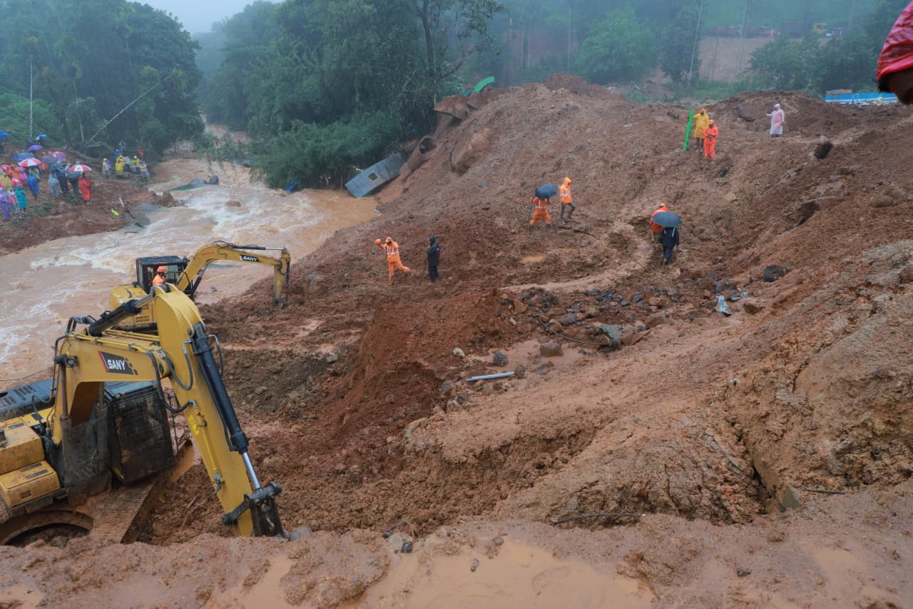 Search operation in progress at the incident site at Kalladi, Wayanad on Wednesday.