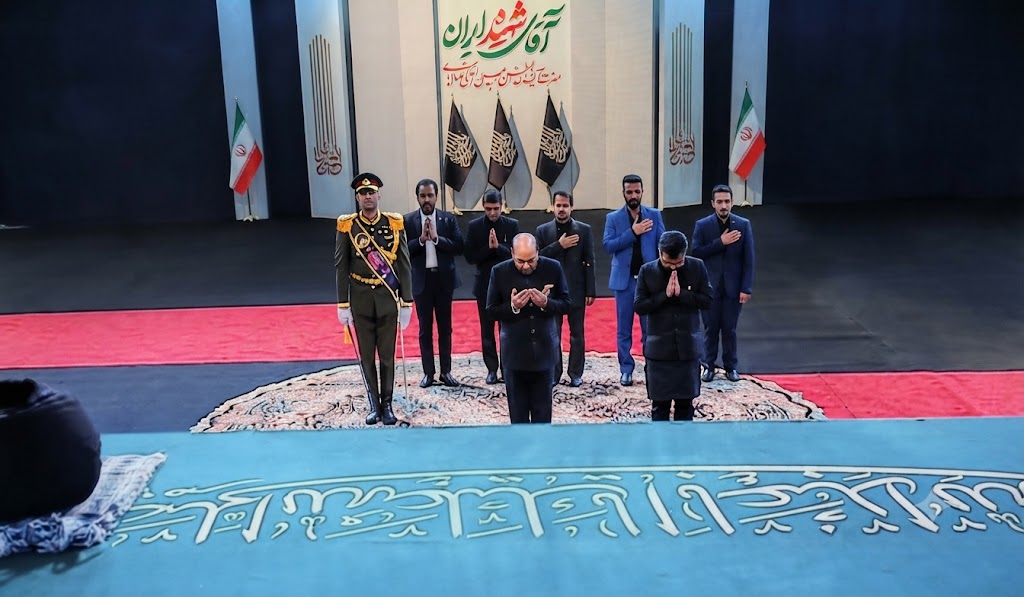The Indian delegation seen paying their respects at the slain Iranian leader's funeral.