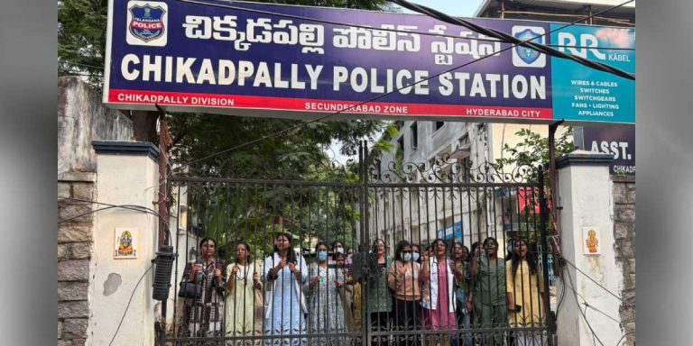 FMG interns were taken to Chikkadpally Police Station after being detained from the DMHS campus in Sultan Bazaar, Hyderabad. (Supplied)