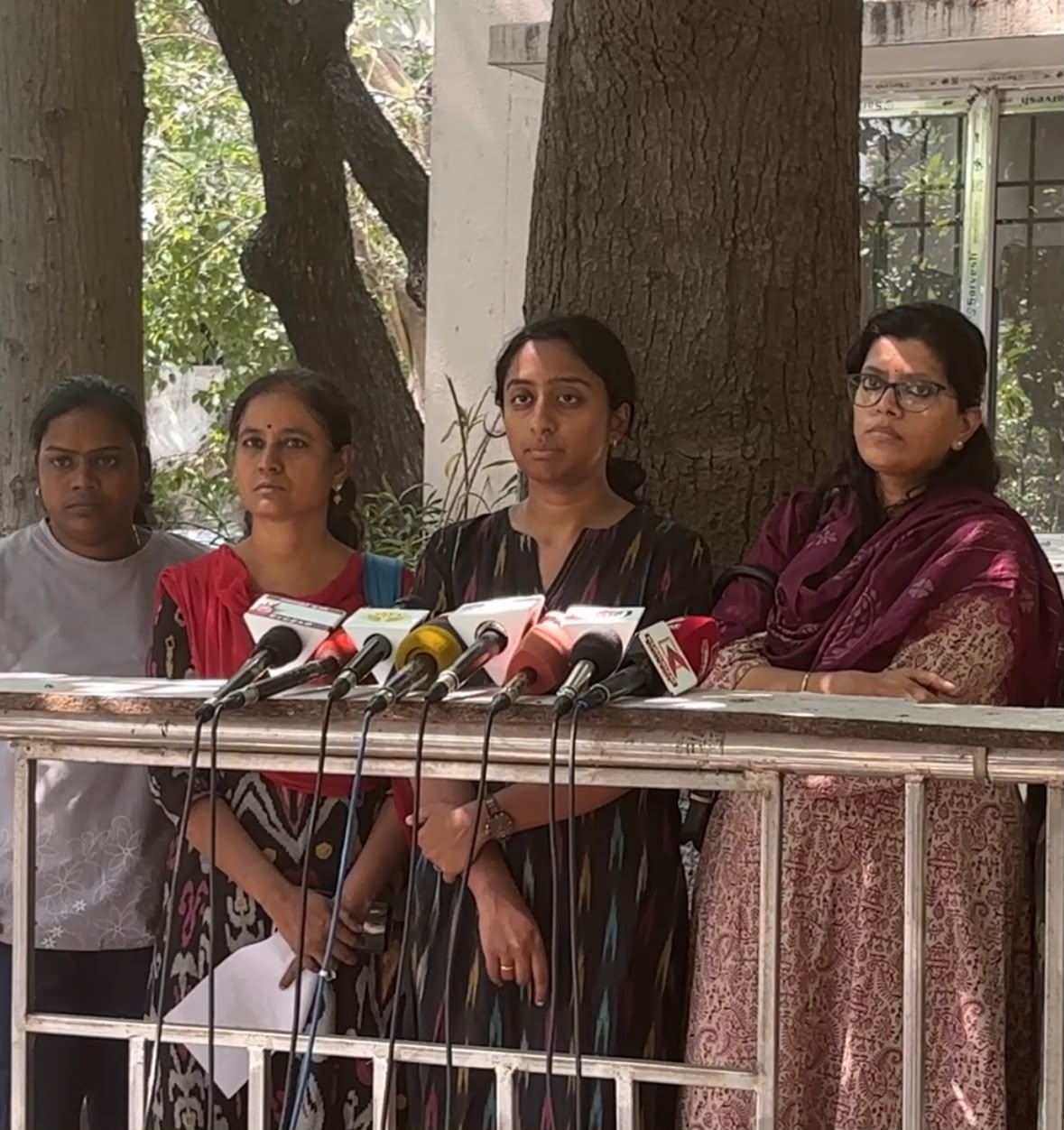 Representatives of the Indian National Federation of Indian Women (NFIW) address the media in Chennai after submitting a complaint alleging sexual assault of a woman protester by a police inspector during an anti-SIR protest on October 10.
