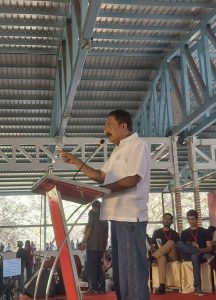 National Film Award-winning actor Prakash Raj addressing the protesters on Thursday.
