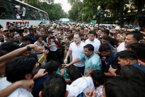 Rahul Gandhi leading the anti-SIR protest in Delhi.