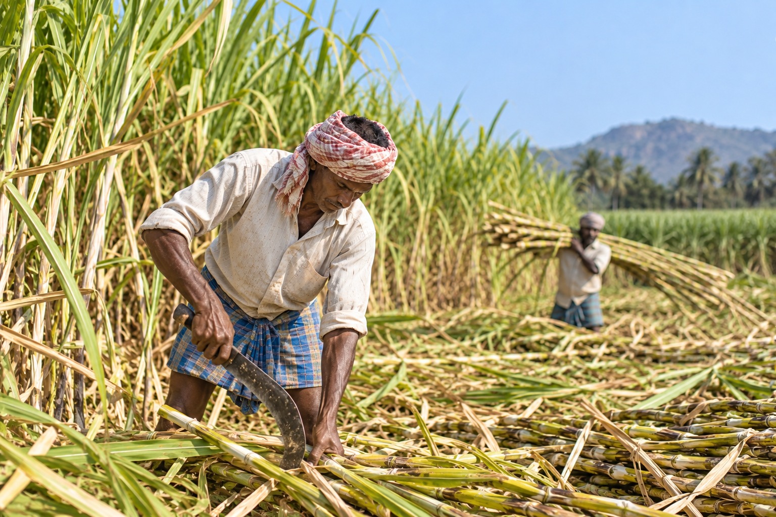 Farmers demand an MSP of ₹60/kg for sugar, implementation of the Swaminathan panel's recommendations, and procurement of ethanol.