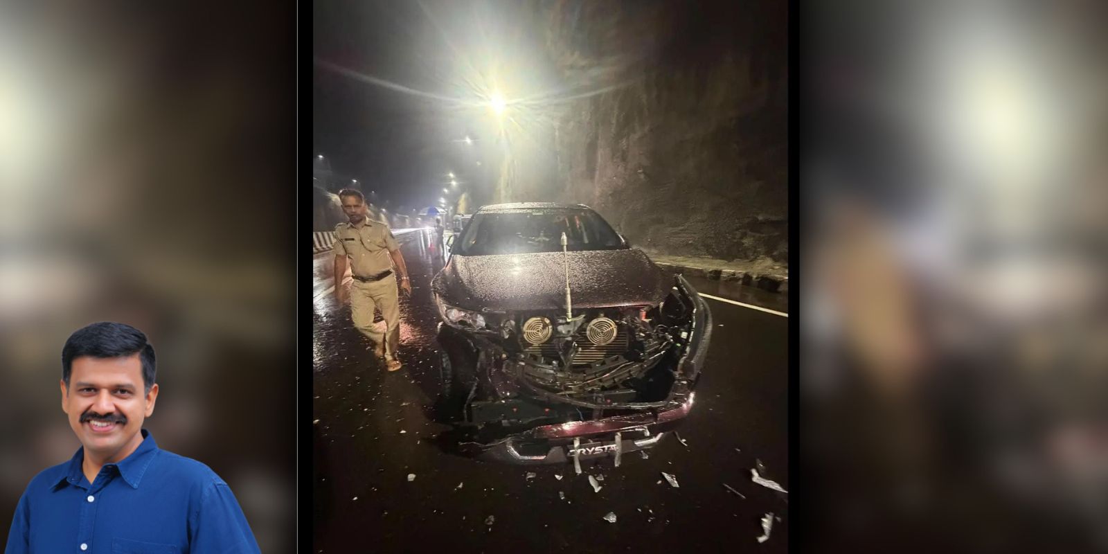 Keralam MLA Sandeep Warrier escapes unhurt in car accident