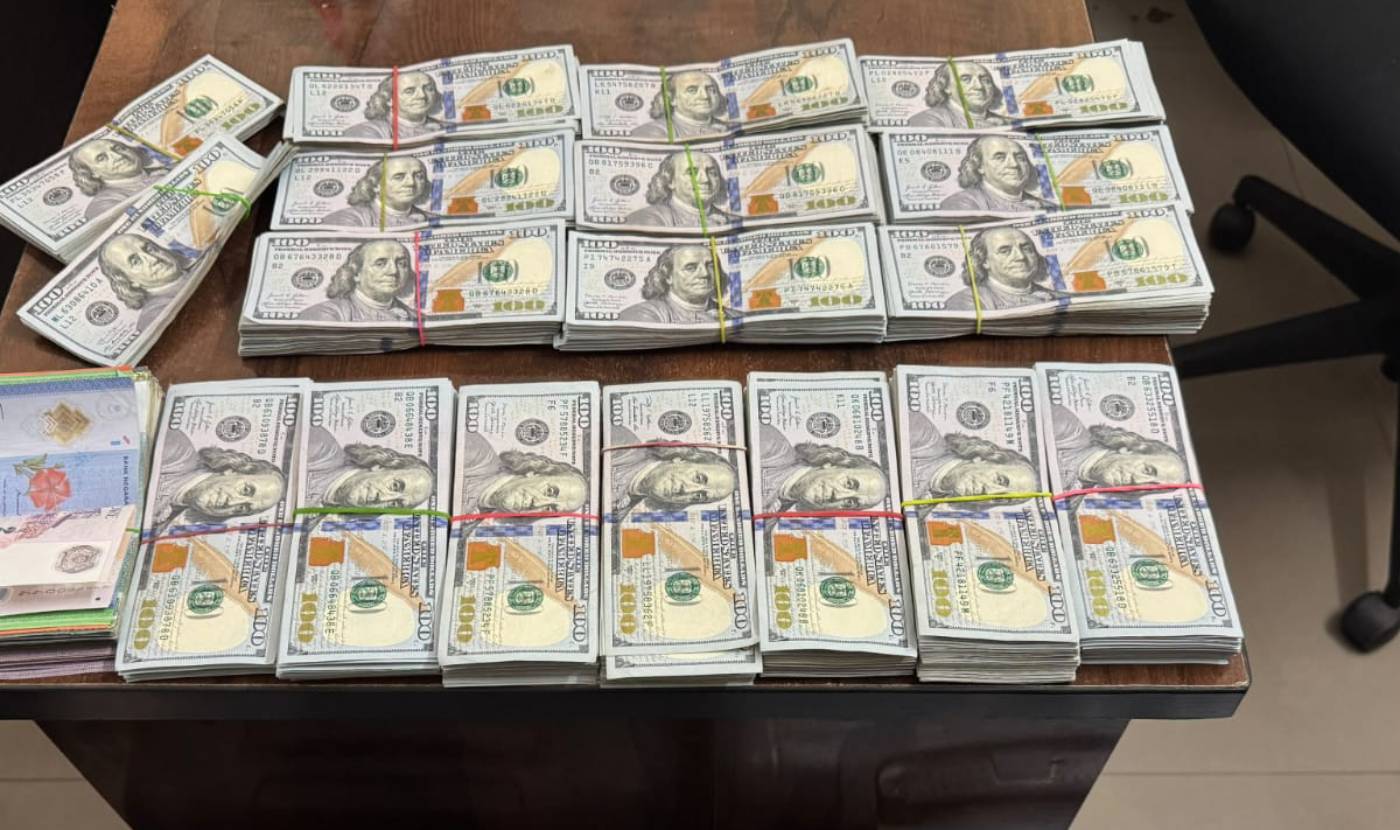 Foreign currency seized at Hyderabad airport.