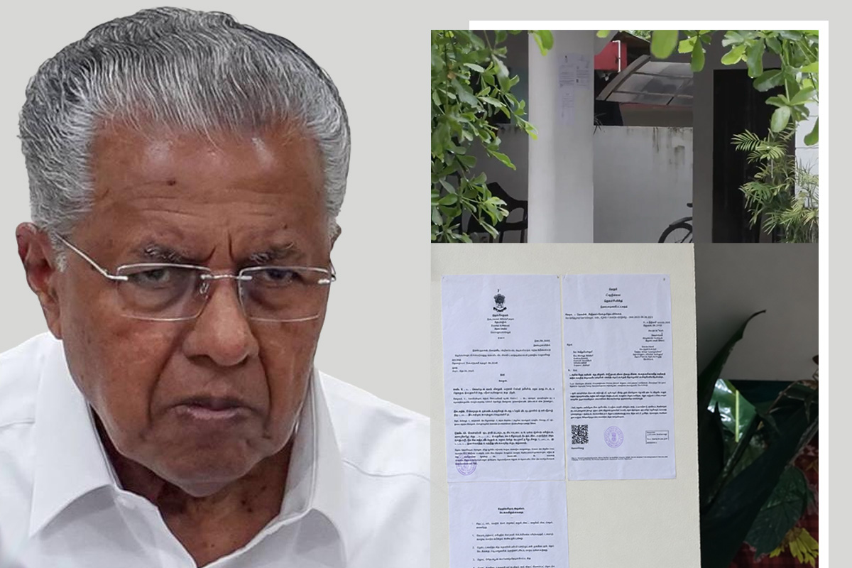 ED officials pasted a summons notice at Leader of Opposition Pinarayi Vijayan's rented house at Bakery Junction, Thiruvananthapuram.